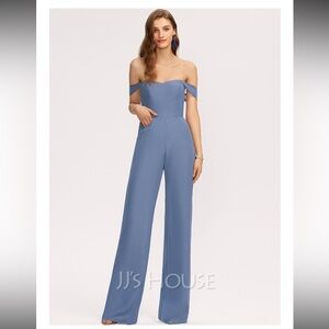 Teal Jumpsuits Off the Shoulder Floor-Length Chiffon Bridesmaid Dress #221196